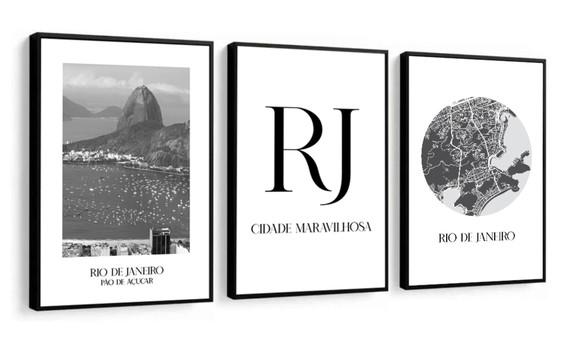 Kit 3 Quadros Decorativos Rio De Janeiro Paisagem Moldura