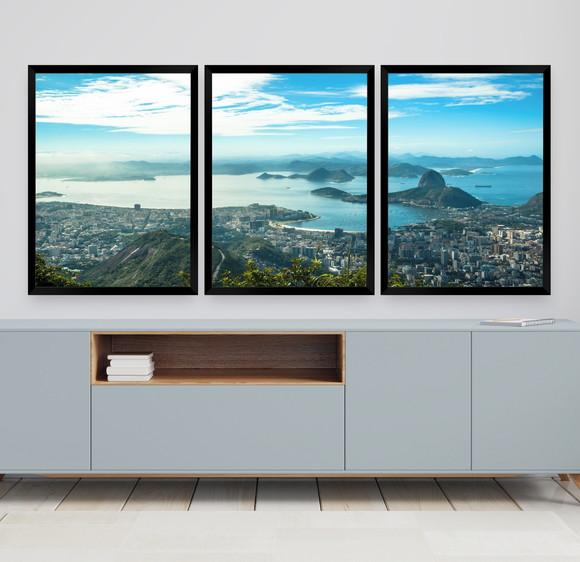Kit 3 Quadros Decorativos Rio De Janeiro Paisagem Moldura