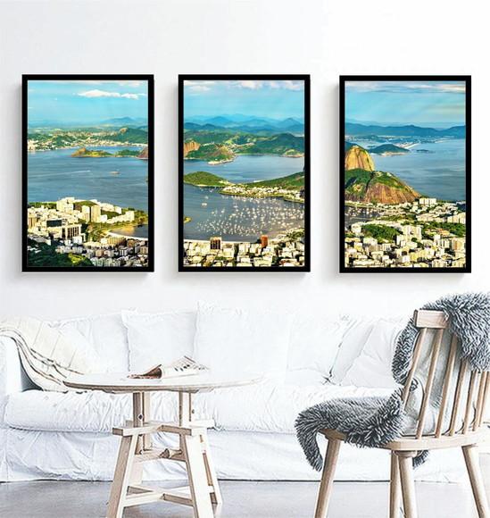 Kit 3 Quadros Decorativos Rio De Janeiro Paisagem Moldura