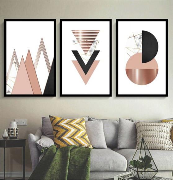 Kit 3 Quadros Decorativos Sala Moderno Geométrico Molduras