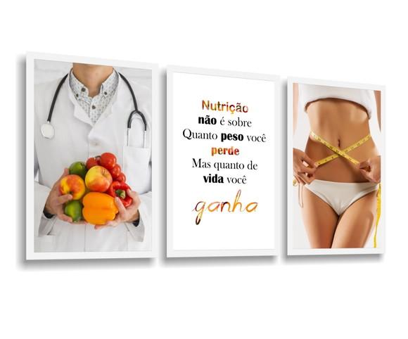Kit 3 Quadros Decorativos Salão Estética Nutricionista Saúde