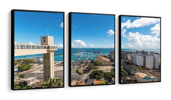 Kit 3 Quadros Decorativos Salvador Bahia Cidade Com Moldura