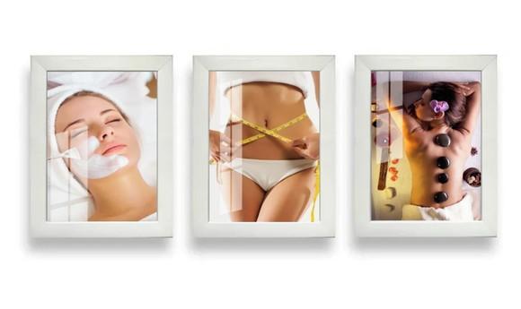 Kit 3 Quadros Decorativos Salão Estética Spá Moldura e Vidro