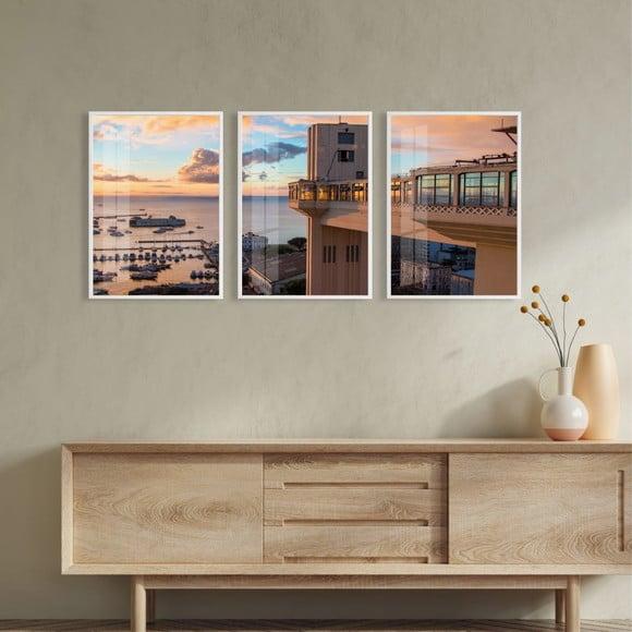Kit 3 Quadros Decorativos Salvador Bahia com Moldura e Vidro