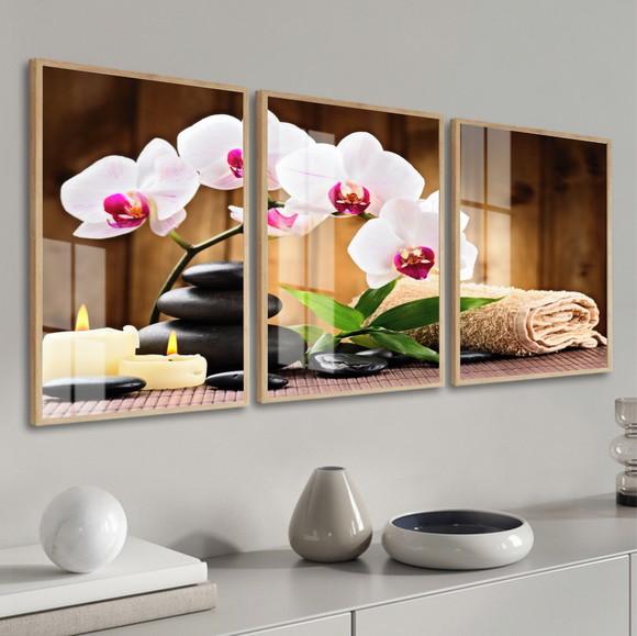 Kit 3 Quadros Decorativos Spá Estética com Moldura e Vidro