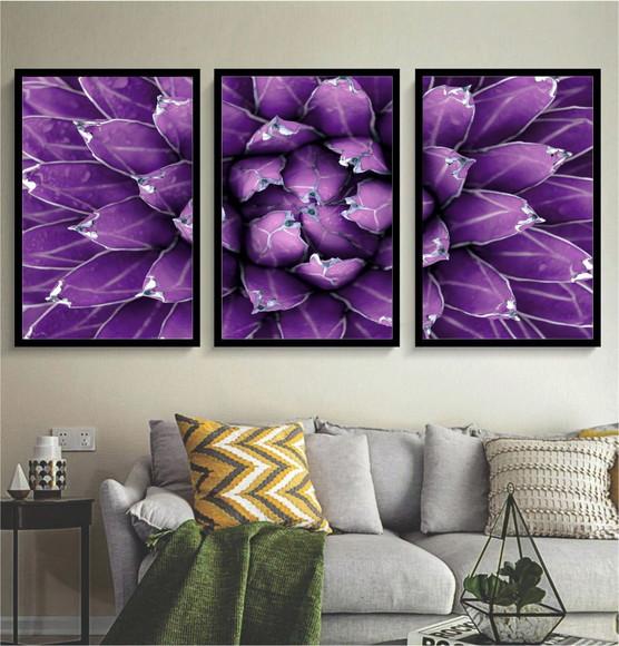 Kit 3 Quadros Decorativos Suculentas Para Sala Hall Moldura