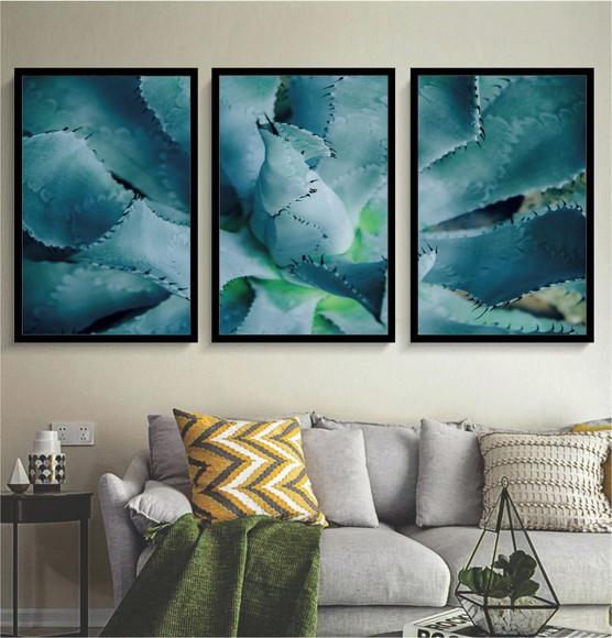 Kit 3 Quadros Decorativos Suculentas Para Sala Com Moldura
