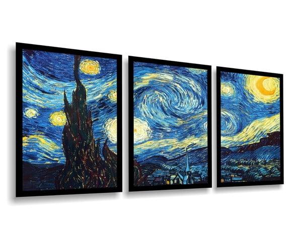 Kit 3 Quadros Decorativos Van Gogh Noite Estrelada Moldura