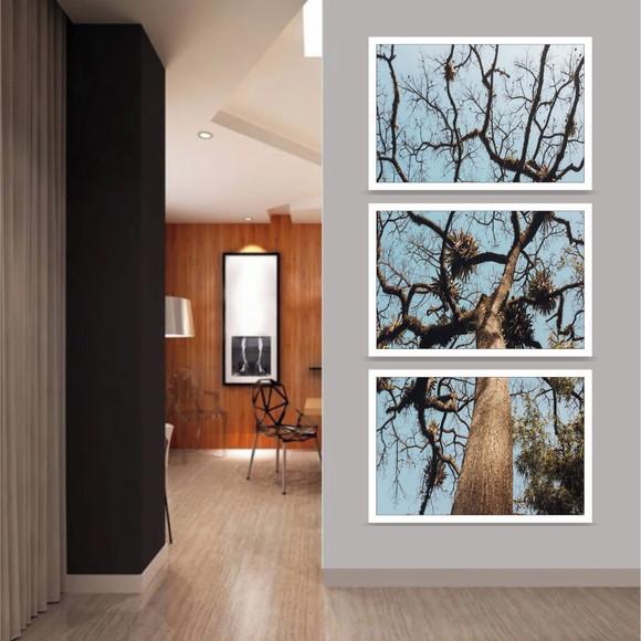 Kit 3 Quadros Decorativos Vertical Arvore Paisagem Moldura