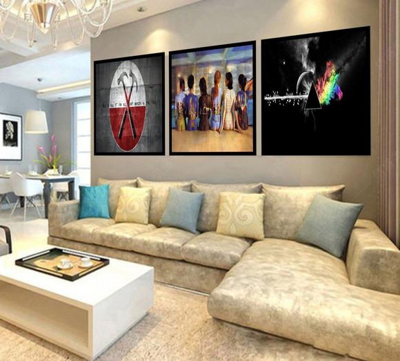 Kit 3 Quadros Decorativos, Pink Floyd Discos Bandas Conjunto