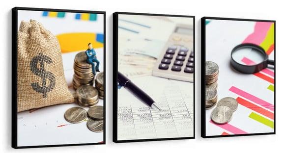 Kit 3 Quadros Escritório Contabilidade Decoração Com Moldura