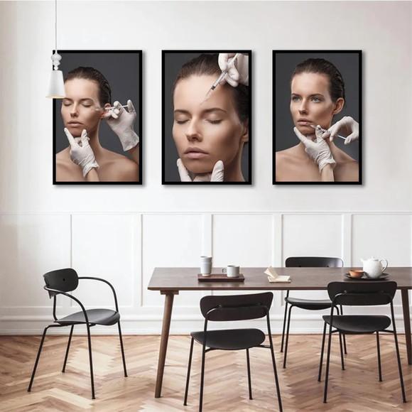 Kit 3 Quadros Estética Salão Beleza Botox Decoração Moldura