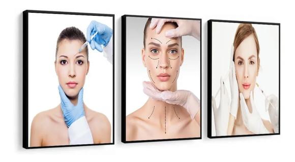 Kit 3 Quadros Estética Salão Beleza Botox Decoração Molduras