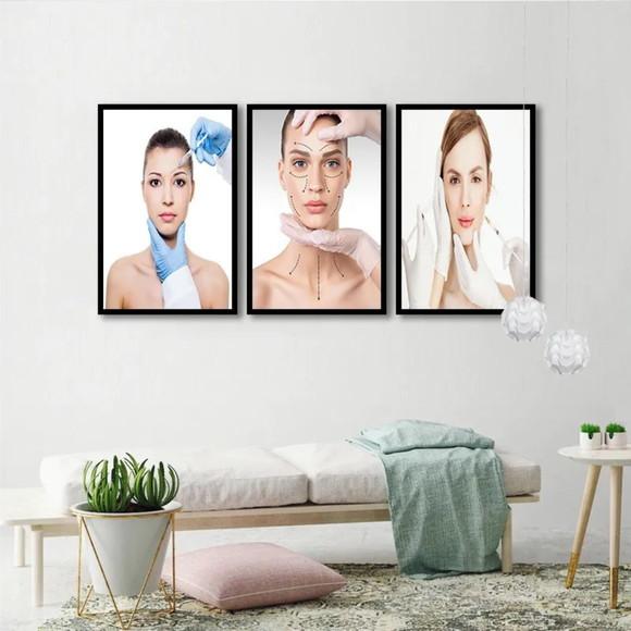 Kit 3 Quadros Estética Salão Beleza Botox Decoração Molduras