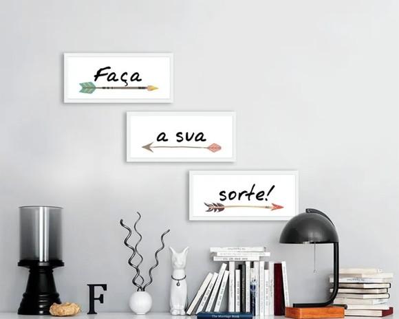 Kit 3 Quadros Faça Sua Sorte Frases Casal Decoração Molduras