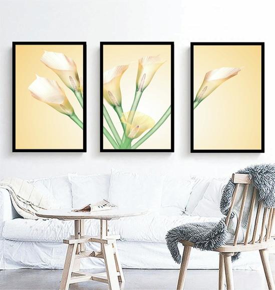 Kit 3 Quadros Flor Copo De Leite Decoração Botânico Moldura