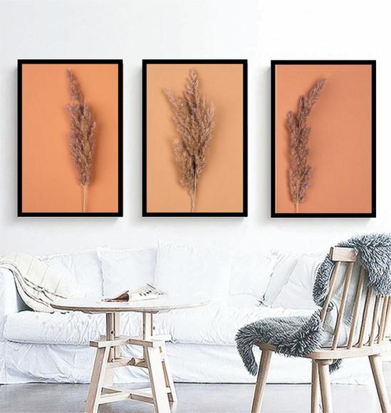 Kit 3 Quadros Folhagem Botânico Conjunto Decoração Moldura