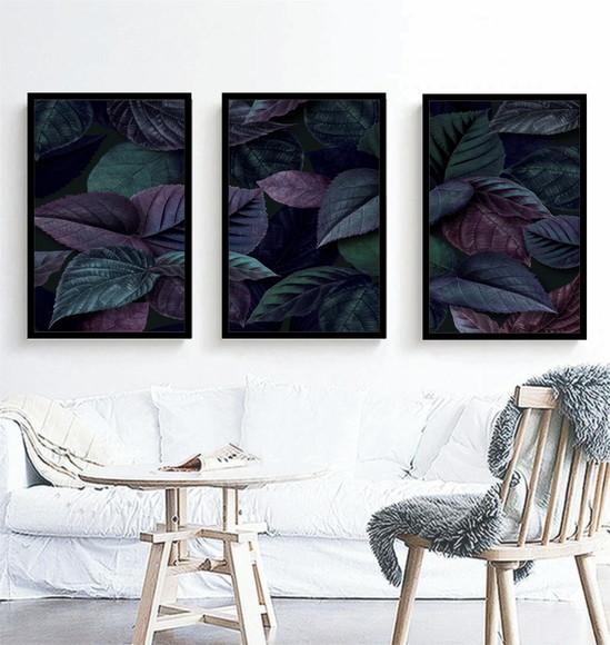 Kit 3 Quadros Folhagem Tropical Decoração Conjunto Moldura