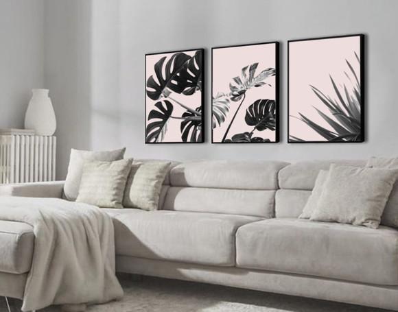 Kit 3 Quadros Folhagem Verde Decoração Botânico Com Molduras