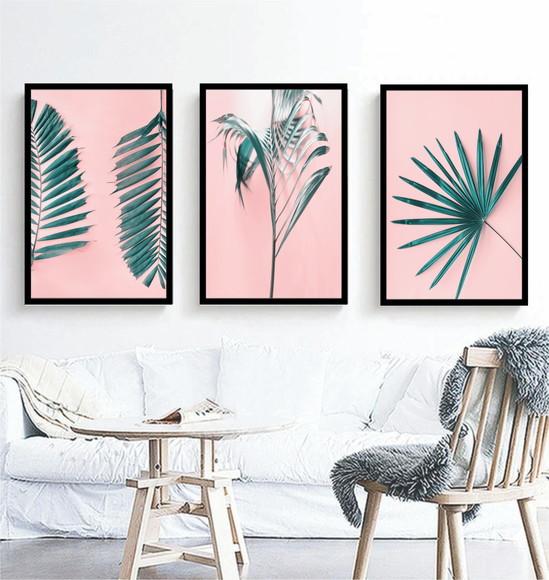 Kit 3 Quadros Folhagem Verde Decoração Conjunto Com Molduras