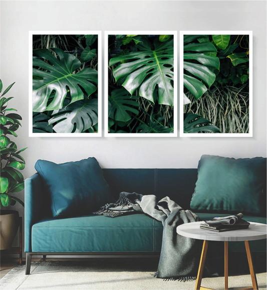 Kit 3 Quadros Folhagens Monstera Decoração Botânico Molduras