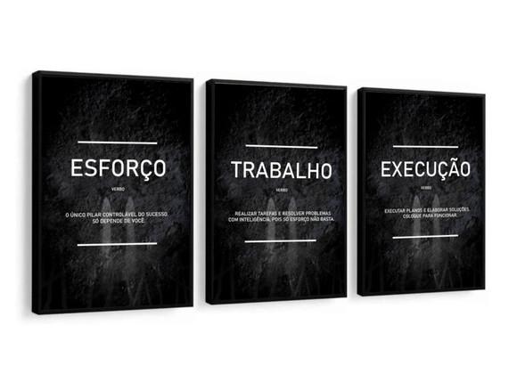 Kit 3 Quadros Frases Motivação Decoração Escritório Moldura