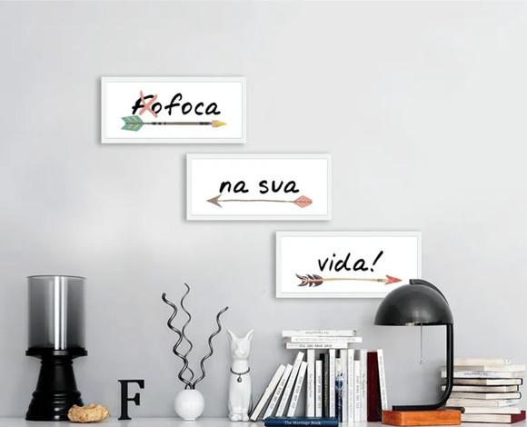 Kit 3 Quadros Frases Positivas Decoração Quarto Sala Moldura