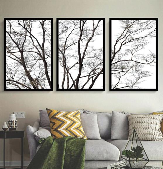 Kit 3 Quadros Galhos Arvore Decoração De Sala Com Molduras