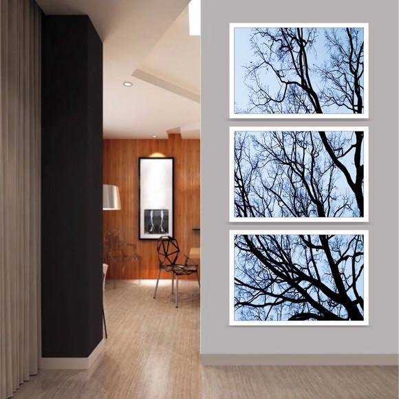 Kit 3 Quadros Galhos Arvore Paisagem Decoração Com Molduras