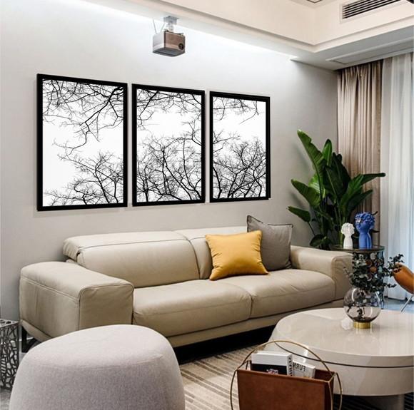Kit 3 Quadros Galhos Preto e Branco Decoração Arvore Moldura