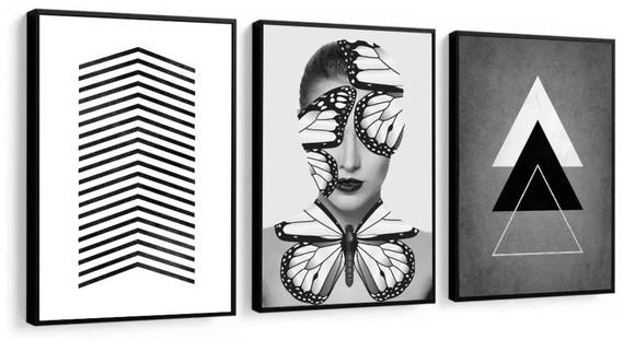 Kit 3 Quadros Geométrico Abstrato Mulher Decoração Moldura