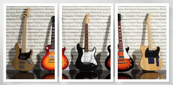 Kit 3 Quadros Guitarra Instrumento Rock Decoração Moldura