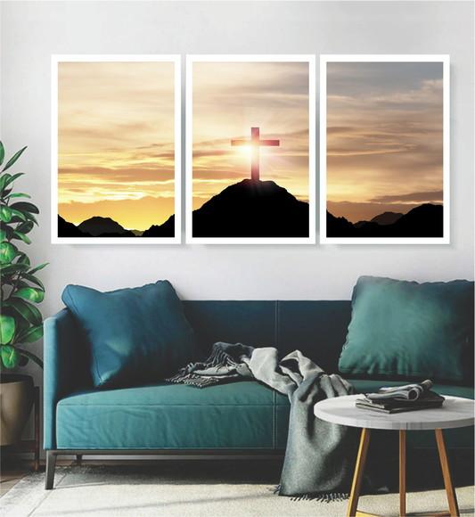 Kit 3 Quadros Jesus Cristo Religioso Fé Decoração Moldura