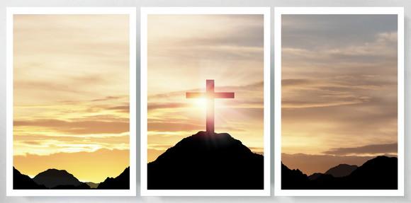 Kit 3 Quadros Jesus Cristo Religioso Fé Decoração Moldura
