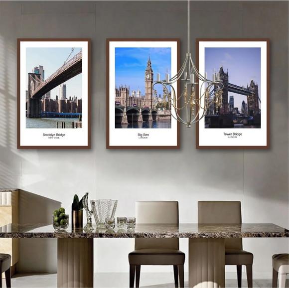 Kit 3 Quadros Londres e Nova York Cidades Decoração Molduras
