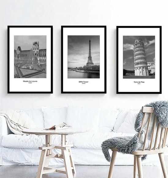 Kit 3 Quadros Londres Paris Pisa Roma Decoração Com Molduras