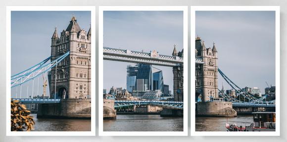 Kit 3 Quadros Londres Tower Bridge Ponte Decoração Moldura