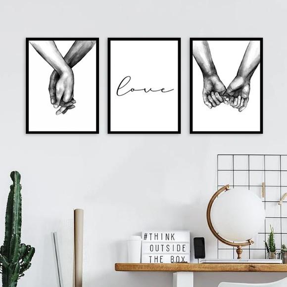 Kit 3 Quadros Love Casal Decoração Quarto Namorados Molduras