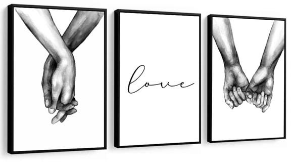Kit 3 Quadros Love Casal Decoração Quarto Namorados Molduras