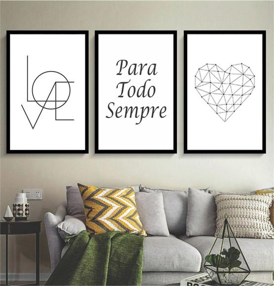 Kit 3 Quadros Love Frases para Todo Sempre Decoração Moldura