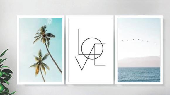 Kit 3 Quadros Love Praia Coqueiro Decoração Casal Molduras