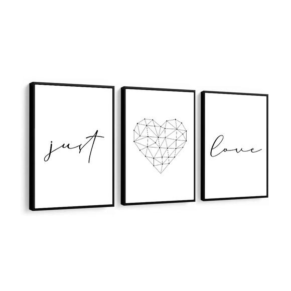 Kit 3 Quadros Love Quarto Casal Frases Decoração Com Moldura