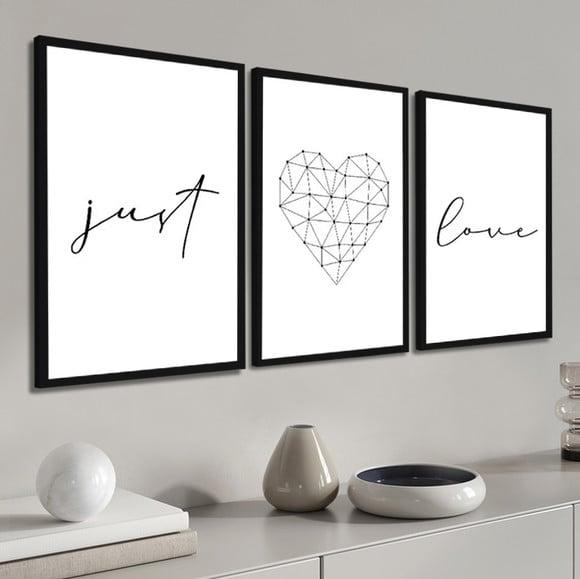 Kit 3 Quadros Love Quarto Casal Frases Decoração Com Moldura