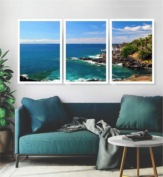 Kit 3 Quadros Mar Paisagens Natureza Decoração Com Moldura