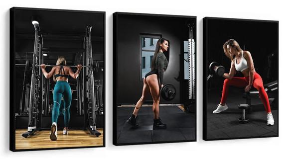 Kit 3 Quadros Musculação Academia Fitness Decoração Moldura