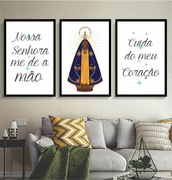 Kit 3 Quadros Nossa Senhora Aparecida Decoração Com Molduras