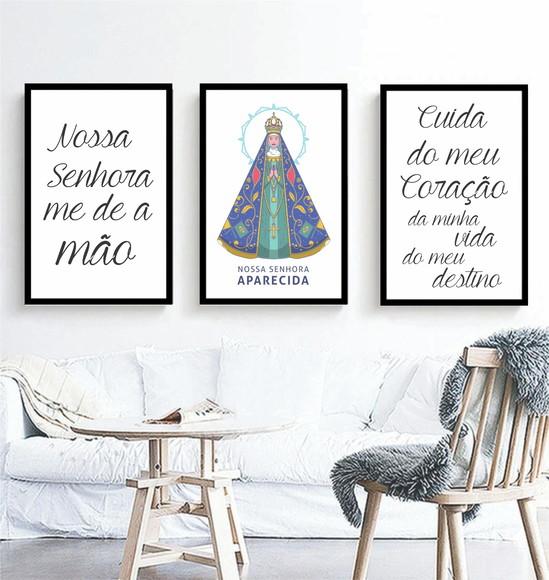 Kit 3 Quadros Nossa Senhora Aparecida Fé Decoração Molduras