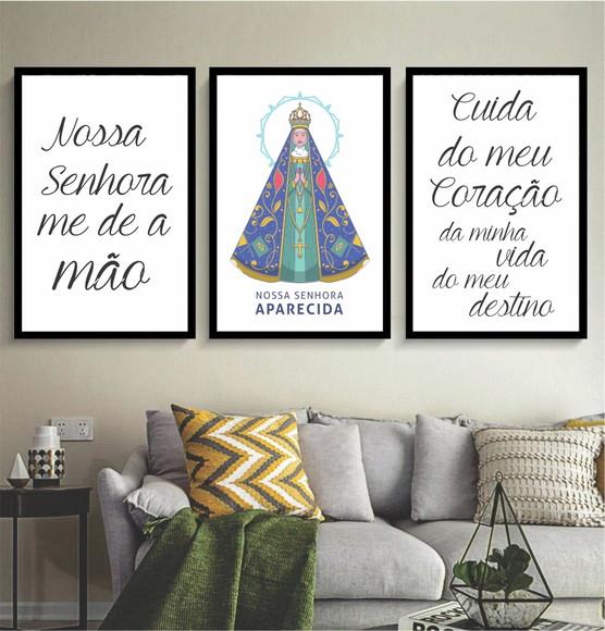 Kit 3 Quadros Nossa Senhora Aparecida Fé Decoração Molduras