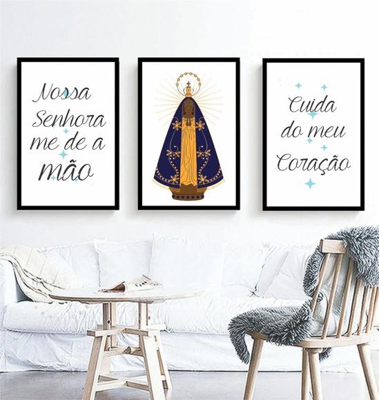 Kit 3 Quadros Nossa Senhora Aparecida Decoração Com Molduras