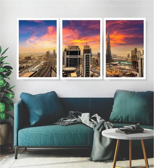 Kit 3 Quadros Nova York Cidades Decoração Conjunto Moldura